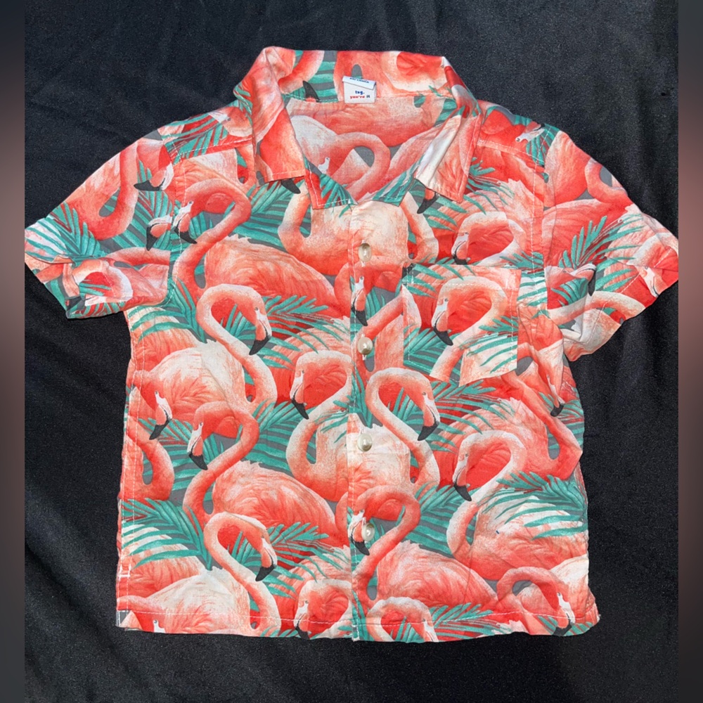 Old Navy 18-24M Flamingo Print Short Sleeve Button Up Shirt